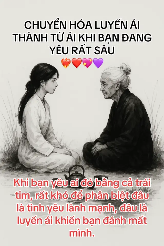 1. THỪA NHẬN MỘT SỰ THẬT: TÌNH YÊU KHÔNG THỂ TỰ ĐỘNG LÀNH MẠNH Dù bạn có hiểu đạo đến đâu, khi bạn yêu sâu sắc, bạn vẫn có thể: 	•	ghen 	•	sợ mất 	•	muốn giữ họ cho riêng mình 	•	đau khi họ xa 	•	lo lắng khi họ đổi khác 	•	muốn họ thuộc về bạn Đó không phải xấu. Đó là bản năng của trái tim con người. Nhưng nếu để bản năng dẫn đường, tình yêu dễ trở thành luyến ái. Vậy nên, bước đầu tiên là tỉnh để nhận biết. ⸻ 2. LÀM RÕ: BẠN YÊU NGƯỜI ẤY HAY YÊU CẢM GIÁC ĐƯỢC YÊU? Một câu hỏi quyết định: “Mình yêu người này hay mình yêu cảm giác mình có khi ở cạnh họ?” Nếu bạn yêu cảm giác: 	•	cảm giác được quan tâm 	•	cảm giác được chọn 	•	cảm giác an toàn 	•	cảm giác được là “đặc biệt” 	•	cảm giác được nương tựa Thì bạn đang yêu chính mình qua họ, không phải yêu họ. Nhận ra điều này là bước chuyển hóa vô cùng lớn. ⸻ 3. CHUYỂN TỪ “NẮM” SANG “TRAO” Luyến ái là nắm. Từ ái là trao. Luyến ái nói: “Em là của anh.” Từ ái nói: “Em là chính em.” Luyến ái muốn kiểm soát. Từ ái muốn nâng đỡ. Luyến ái muốn giữ. Từ ái muốn để người đó được lớn lên. Hãy tự hỏi: 	•	Mình muốn họ thuộc về mình? 	•	Hay mình muốn họ được tự do và hạnh phúc – ngay cả khi không có mình? Câu trả lời sẽ cho bạn biết bạn đang đứng ở tầng nào của tình yêu. ⸻ 4. ĐỪNG YÊU BẰNG SỢ HÃI – YÊU BẰNG SỰ ĐỦ ĐẦY Luyến ái luôn đi kèm câu này: “Mình sợ mất họ…” Từ ái đi kèm câu này: “Mình đủ đầy để yêu họ bằng sự bình an, chứ không phải bằng sự nắm chặt.” Muốn chuyển từ sợ sang đủ, bạn phải làm 3 điều: ✔️ nuôi đời sống riêng ✔️ giữ sự tự chủ cảm xúc ✔️ đặt mình ngang hàng – không ở dưới, không dựa vào Người có đời sống riêng sẽ yêu bằng sự thong thả, không phải bằng nỗi lo. ⸻ 5. XÂY “KHOẢNG TRỐNG THIÊNG LIÊNG” GIỮA HAI NGƯỜI Một tình yêu lành mạnh luôn có khoảng trống — như hơi thở cần “hít vào” và “thở ra”. Không gian này gồm: 	•	thời gian riêng 	•	thế giới riêng 	•	bạn bè riêng 	•	ước mơ riêng 	•	đời sống nội tâm riêng Đó là nơi bạn nuôi dưỡng chính mình. Khi bạn đầy, tình yêu không còn phải “xin” gì từ họ nữa — mà chỉ tỏa ra. ⸻ 6. HỌ KHÔNG PHẢI TRÁI TIM BẠN – BẠN MỚI LÀ TRÁI TIM BẠN Người bạn yêu chỉ là duyên, không phải nguồn sống. Nếu bạn để họ trở thành nguồn sống, bạn sẽ: 	•	lo lắng khi họ im lặng 	•	bất an khi họ xa 	•	mất ngủ khi họ thay đổi 	•	kiệt sức khi họ lạnh 	•	sụp đổ khi họ rời đi Hãy trả trái tim về đúng chỗ: “Họ không phải gốc rễ của mình. Mình mới là gốc rễ của mình.” Khi bạn đứng vững, bạn yêu bằng tự do, không phải tù túng. ⸻ 7. TĂNG TẦN SỐ NỘI TÂM CỦA BẠN – MỌI DÍNH MẮC SẼ TỰ RỜI Dính mắc không thể được “gỡ” bằng lý trí. Nó chỉ rời đi khi bạn lớn lên. Hãy nâng tần số của bạn qua: 	•	thiền mỗi ngày 	•	nuôi chánh niệm 	•	sống có mục tiêu 	•	tập thể thao 	•	làm điều tử tế 	•	rèn tính kỷ luật 	•	chăm sóc bản thân Khi bạn ở tần cao hơn, bạn không cần phải “cố buông” nữa. Tự nhiên bạn không còn bám. ⸻ 8. YÊU BẰNG SỰ TỰ DO – KHÔNG ÉP BUỘC, KHÔNG ĐÒI HỎI Từ ái là: 	•	tôn trọng hành trình của nhau 	•	không ép người mình yêu phải giống mình 	•	không đòi họ sửa theo mình 	•	không bắt họ “phải yêu mình theo cách mình muốn” Từ ái là: “Mình hiểu bạn, mình quý bạn, và mình để bạn là chính bạn.” Đó là mức trưởng thành cao nhất của tình yêu. ⸻ 9. TRỞ THÀNH NGƯỜI BẠN MUỐN YÊU Nếu bạn muốn: 	•	được tôn trọng → hãy tự tôn trọng 	•	được yêu thương → hãy yêu thương chính mình 	•	được trân trọng → hãy nâng giá trị bản thân 	•	được ở lại → hãy là nơi bình an mà người muốn quay về Không ai rời một người đủ đầy – bình an – ấm áp – trưởng thành. Họ chỉ rời khi năng lượng giữa hai người không còn tương hợp. Vậy nên hãy trở thành người mà chính bạn cũng muốn yêu. ⸻ 10. TÓM LẠI: LUYẾN ÁI LÀ NẮM – TỪ ÁI LÀ TRAO Luyến ái khiến tình yêu tù túng. Từ ái khiến tình yêu rộng lớn. Luyến ái làm bạn run rẩy. Từ ái làm bạn vững chãi. Luyến ái làm bạn sợ mất. Từ ái làm bạn biết cách giữ bằng sự bình an. Và khi bạn chuyển hóa được, bạn sẽ hiểu: Yêu một người sâu đến đâu không quan trọng. Quan trọng là bạn đủ trưởng thành để yêu theo cách khiến cả hai được tự do. #wholeness #phatphapungdung #duongve #songyenthuc #thanhthinh 