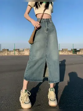 Slit Denim Skirt Cargo Retroong Skirt for Women. #womenskirt #skirt #womenwear #fyp #women 
