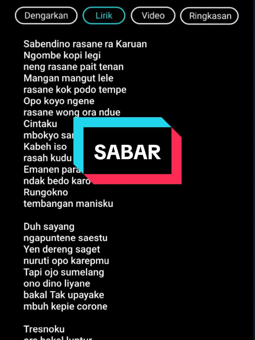 SABAR😌#100kviews #liriklagu #xyzbca #4u #jawasong 