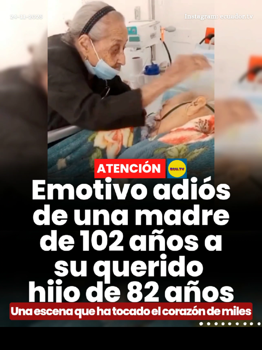 #ATENCIÓN | Emotivo adiós de una madre de 102 años a su querido hijo de 82 años 🚨. En una escena que ha conmovido a miles de personas, una madre de 102 años despidió a su hijo de 82 en sus últimos momentos de vida. Con una ternura que traspasa generaciones, la mujer le acariciaba el rostro y le hablaba suavemente, intentando que reaccionara mientras permanecía a su lado. La emotiva imagen se viralizó rápidamente en redes sociales, recordando a todos que el amor de una madre no conoce edad, límites ni final. Una muestra poderosa de cariño incondicional que ha tocado profundamente a quienes han visto este conmovedor adiós.