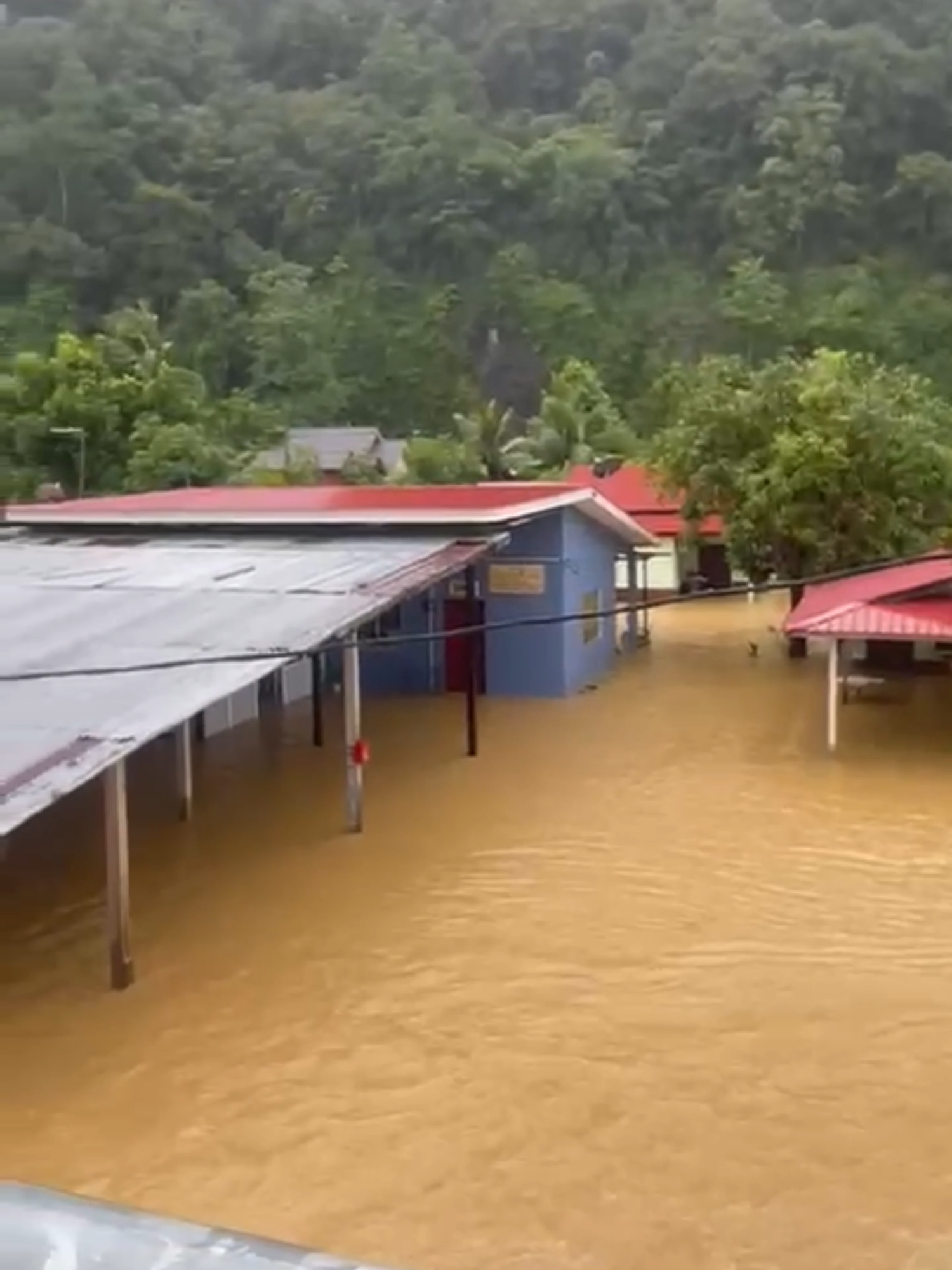 Situasi terkini banjir yang berlaku di kawasan Terusan Lencongan Banjir Barat (LBB) Kampung Tebing Tinggi, Bintong, Perlis setakat jam 1 tengah hari. Tinjauan mendapati rata-rata penduduk telah berpindah ke Pusat Pemindahan Sementara (PPS) Dewan Warisan, Kangar sejak tengah malam semalam. #AWANInews