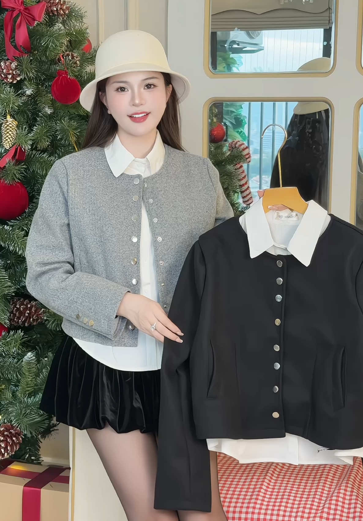 Áo dạ tweed 2 màu phối sơ mi #champhanreview #aodatweed 