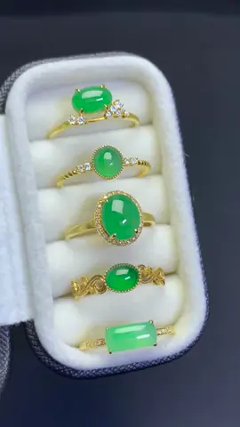 Rings set in 18K gold with natural Burmese imperial green jade.#jadering #18k #jadeite #jewelrytiktok #fyp 
