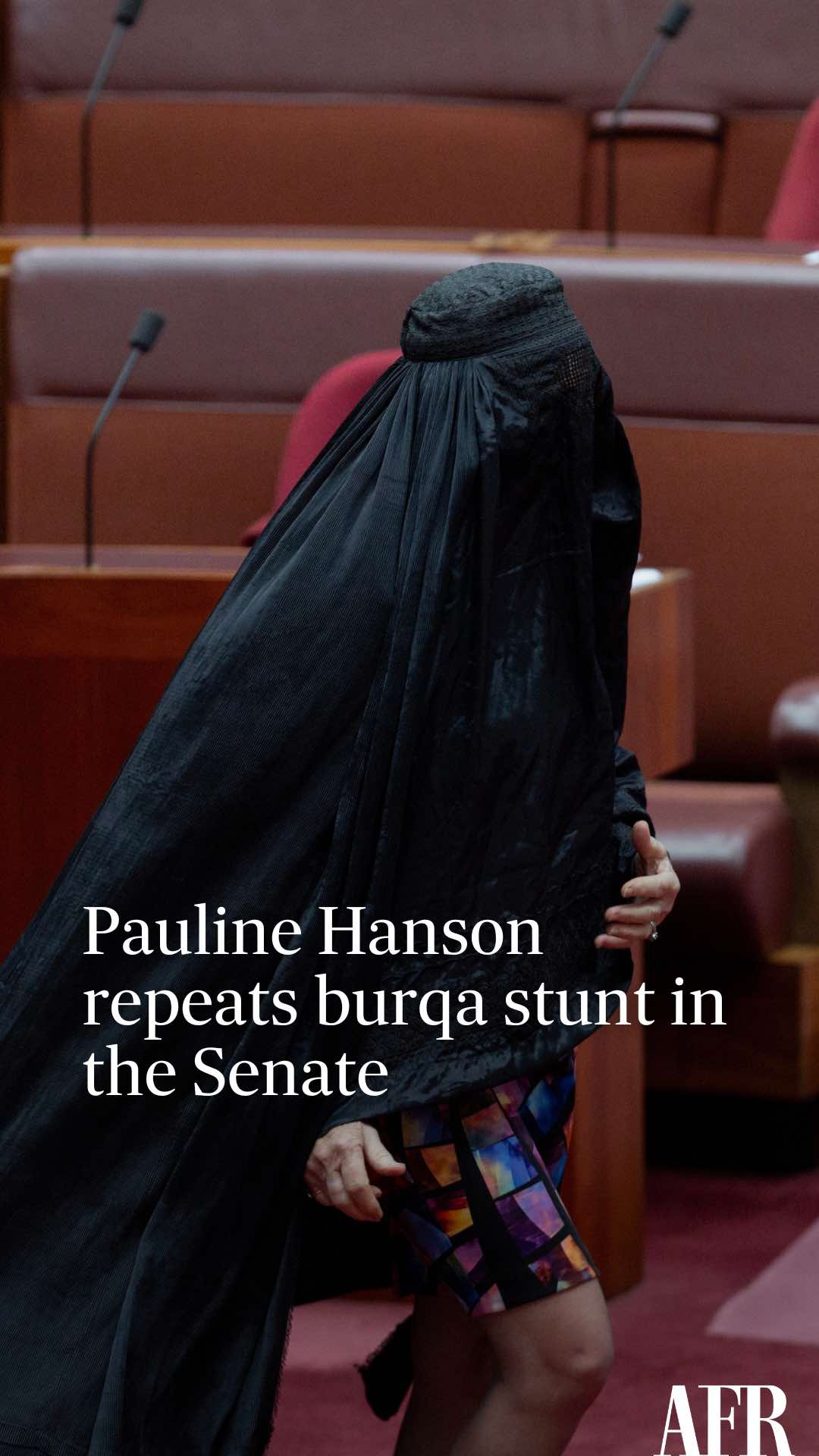 Pauline Hanson has reappeared in the Senate wearing a burqa, the second time she has worn the garment to campaign for a proposal to have head and full-face coverings banned in Australia. Her actions were greeted by condemnation in the Senate on her arrival, including from Labor Senator Penny Wong and independent Senator Lidia Thorpe. The One Nation party leader first wore the religious clothing in the chamber in 2017, with her stunt drawing shock from senators. Senate proceedings were suspended. Nationals Senator Matt Canavan called the stunt “disrespectful” and an act that “cheapens our parliament”. Canavan, who left the chamber after the stunt, said most Australians would have “looked away in disgust”. “For a party that is polling higher, I don’t know whether this is the right move for them… I just don’t think Middle Australia like the parliament being debased like this,” Canavan said on ABC Afternoon Briefing. Follow live updates at the link in our bio.
