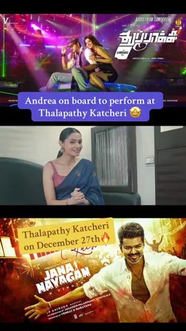 Andrea on board to perform at Thalapathy Katcheri🔥 taking place in Malaysia on th 27th of December🤩.  #thalapathyvijay #anirudh #andreajeremiah #poojahegde #jananayagan 