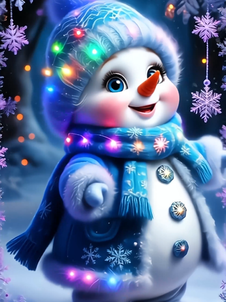Muñeco de nieve #fondodepantalla #coposdenieve #lucesnavideñas #ia 