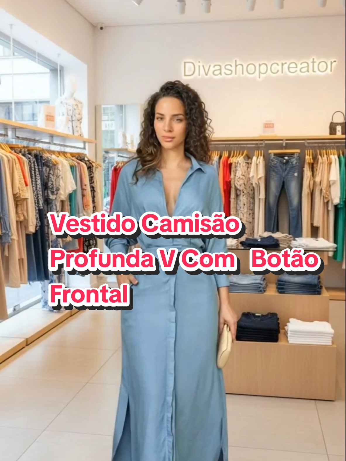 Vestido Camisão Profunda V Com   Botão Frontal #fyp #viral #roupafeminina #modafeminina #vestidos 