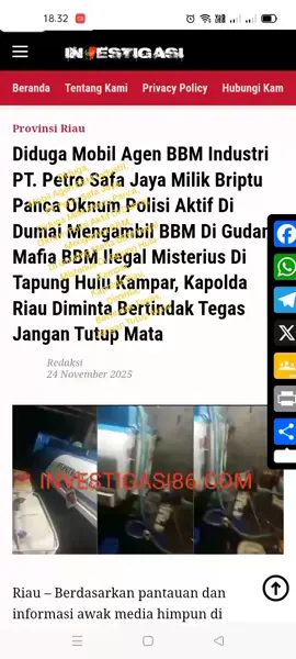 Diduga Mobil Agen BBM Industri PT. Petro Safa Jaya Milik Briptu Panca Oknum Polisi Aktif Di Dumai Mengambil BBM Di Gudang Mafia BBM Ilegal Misterius Di Tapung Hulu Kampar, Kapolda Riau Diminta Bertindak Tegas Jangan Tutup Mata @presiden Prabowo 🇮🇩 @MABES TNI @Kapolri Indonesia @BARESKRIM POLRI @Div Propam Polri @Pertamina @Pertamina Patra Niaga @DirreskrimsusPoldaRiau @Herry Heryawan  #fyppppppppppppppppppppppp #tiktokviral #tiktok 