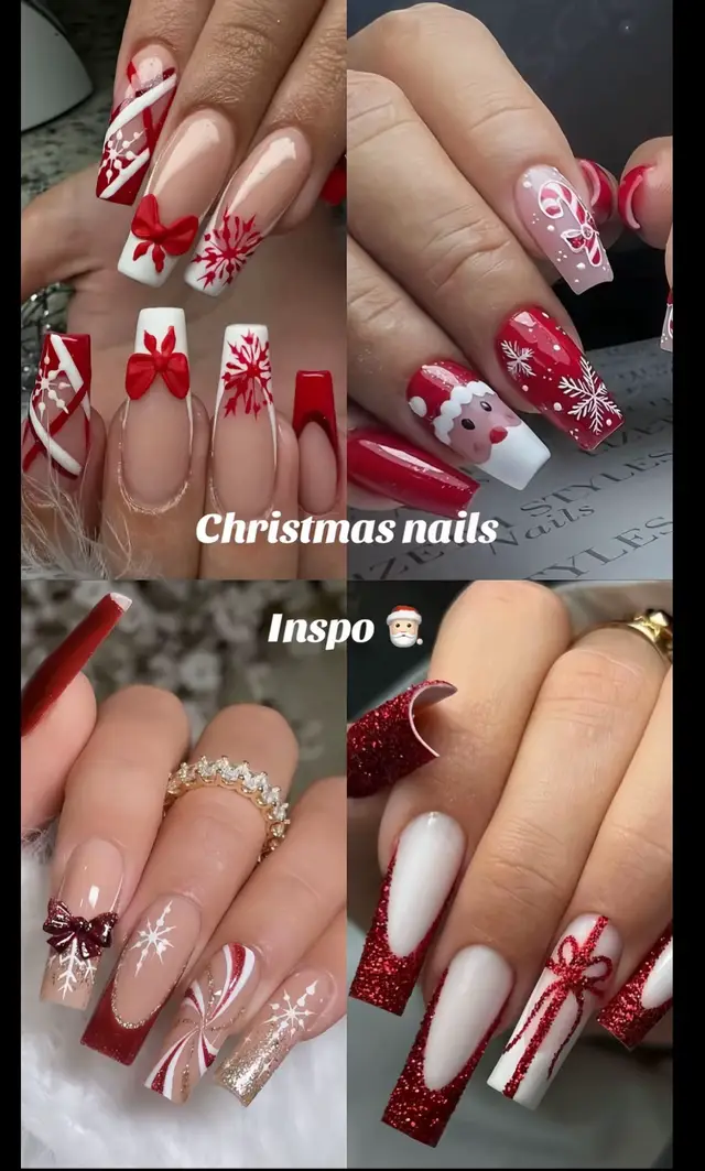 Christmas nails trending inspo💟↔️♥️❄️#christmasnailsinspo #foryiupage🥺❣️ #acrylicnails #viral_video #fypシ゚ 
