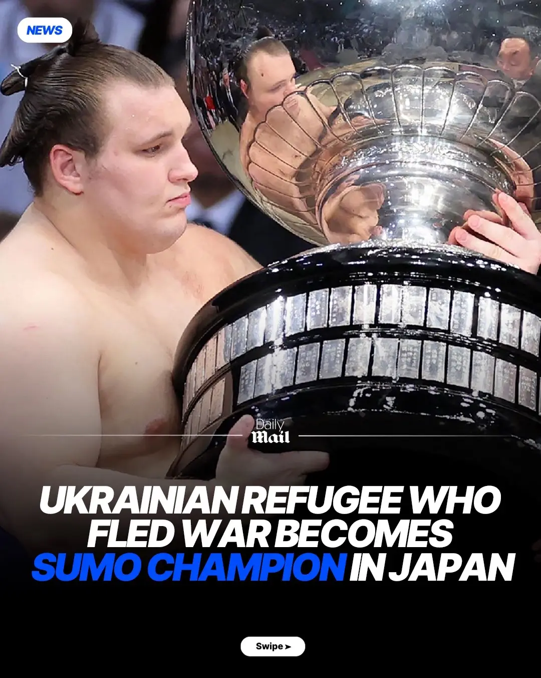 Ukrainian refugee Aonishiki has become the first person from his country to win an elite sumo tournament. Danylo Yavhusishyn moved to Japan in 2022 at eighteen after Russia’s invasion and now competes under his ring name Aonishiki. In his winner’s interview, he was asked if he felt satisfied with his progress after three years in the sport. He said he wasn’t, calling this victory “just the beginning”. His ring name includes the Japanese character for blue as a tribute to the Ukrainian flag.  #sumo #ukranian 