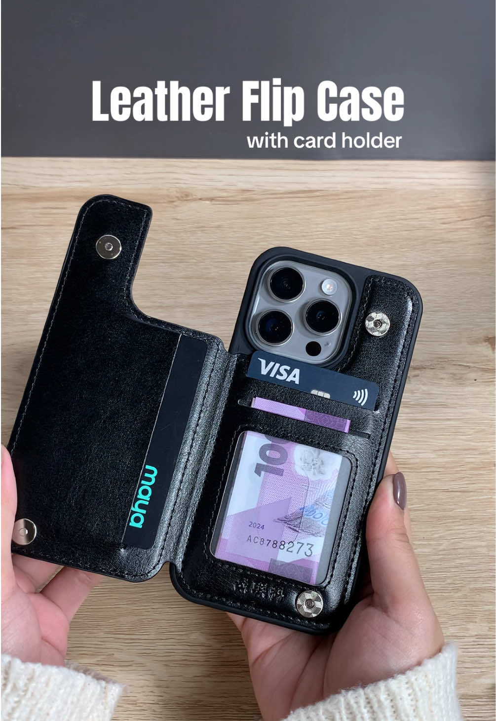 Leather Wallet Phone Case ✨ phone + wallet in one! Ang galing, di ba? #iphonecase #walletphonecase #phonecase #phonecaseforiphone #iphonecaserecommendations  