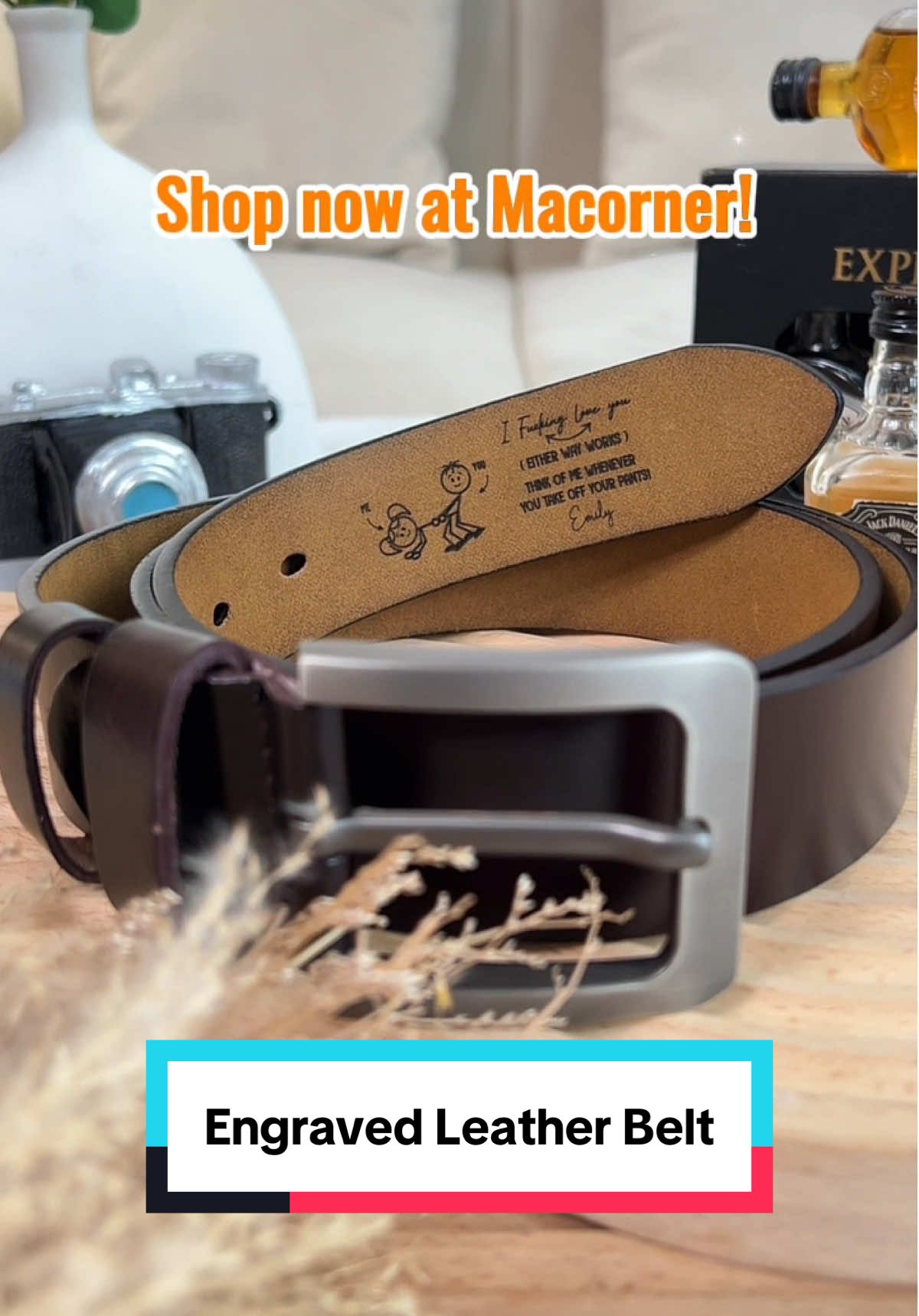 Show your love boldly with this engraved leather belt ❤️🔥  #macorner #leatherbelt #giftforhim #romanticgift #lovemessage 