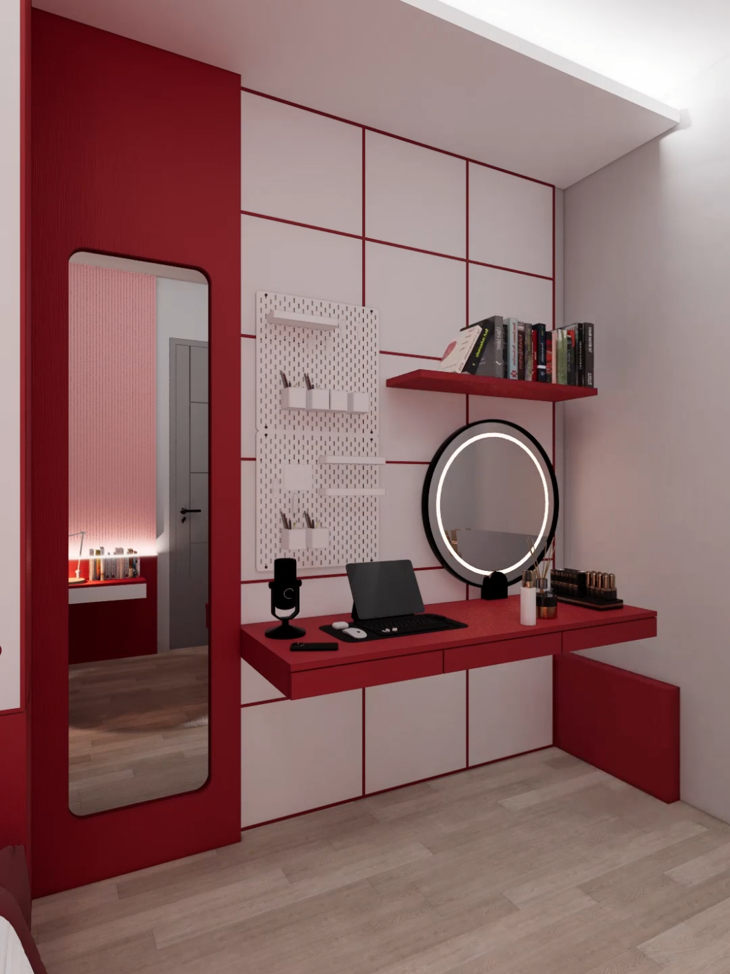 kamar cewek yang suka warna merah berukuran 2,7 x 3,5 meter #bedroom 