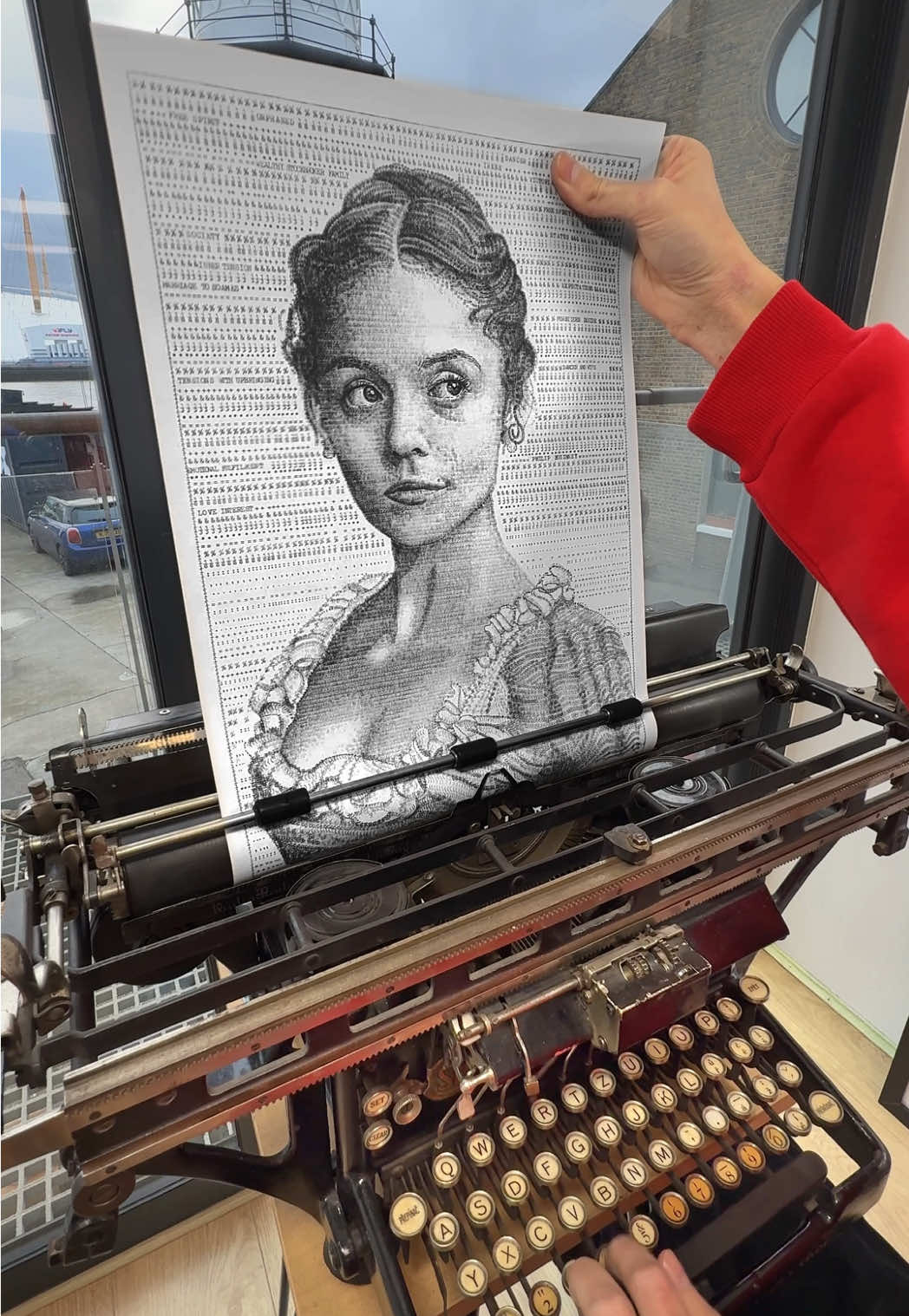 AD | I created this typewriter art of Irene, played by Millie Gibson, for @Channel 5 new drama The Forsytes. Typed entirely on my antique typewriter, this piece took a full week to complete and contains hundreds of thousands of typed letters, numbers, and punctuation marks. The Forsytes is an amazing series that pulls you straight into a world of drama, ambition, and family legacy. To celebrate it, I’ve packed this portrait with hidden typed messages about the show. How many can you spot? Comment below #artistsontiktok #typewriter #artwork 