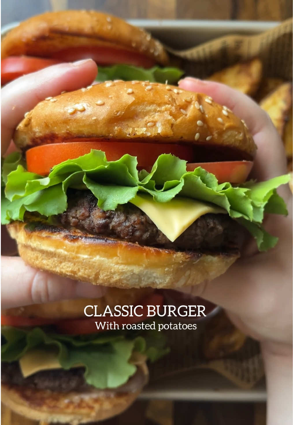 Classic burger with roasted potatoes  #burger #food #cooking #Recipe #burgers 