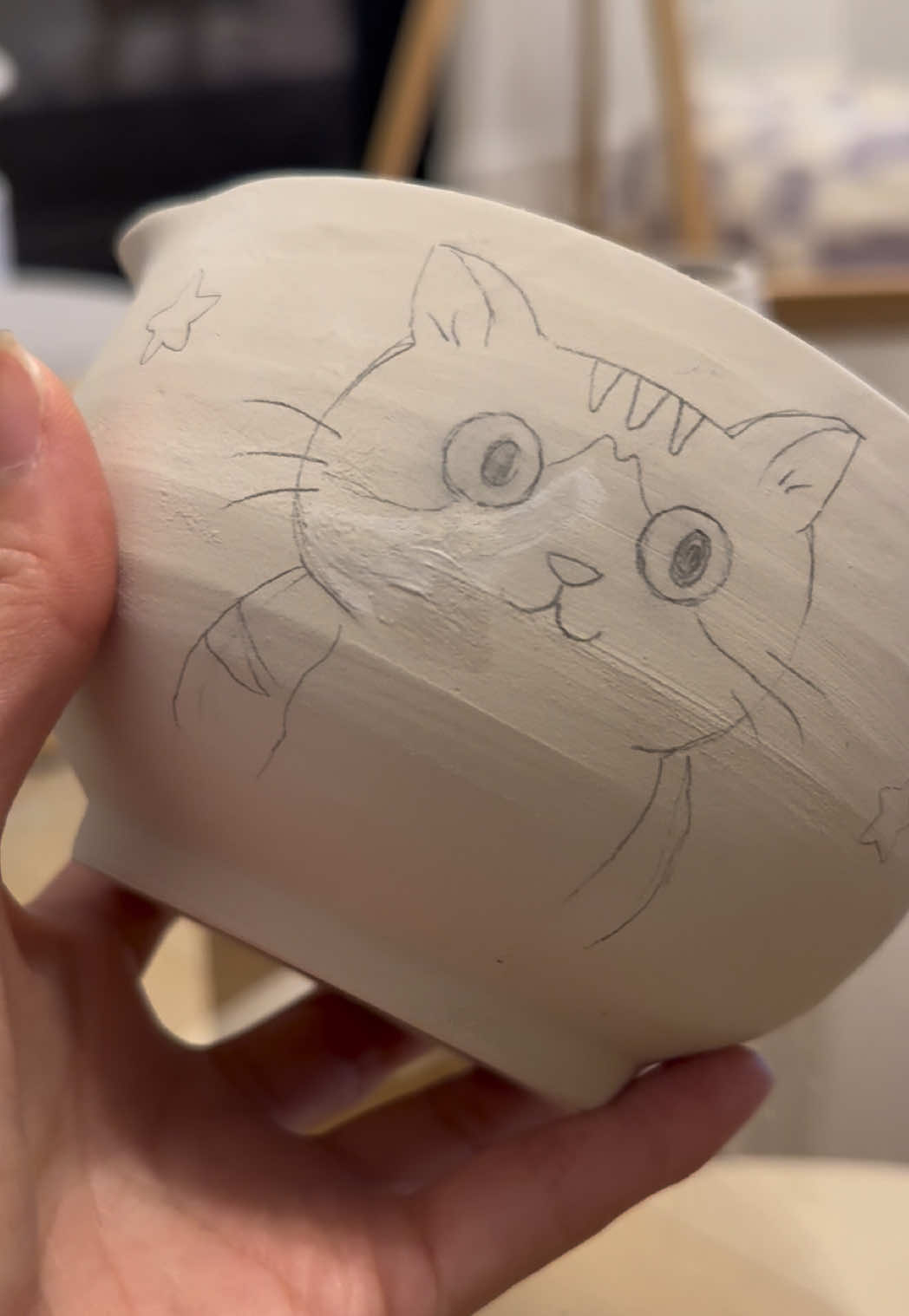 new project in the works :) 🐈 hehe so cute!!! #pottery #ceramics #clay #potteryprocess #underglaze  @maycocolors 