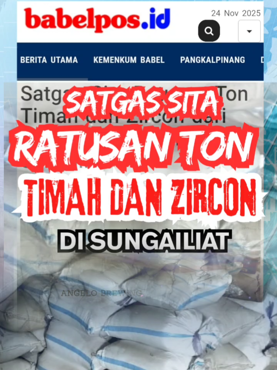 Satgas Sita Ratusan Ton Timah dan Zircon dari Smelter Asui dan Dedi di Sungailiat BABELPOS.ID, SUNGAILIAT - Tim Satgas Halilintar kini mulai menyasar dugaan praktik timah ilegal dalam smelter. Kali ini menyasar pada smelter PT Panca Mega Persada di Jelitik, Bangka. Smelter ini disebut-sebut milik seorang pengusaha lokal bernama Asui. Penggeledahan yang berlangsung pada Sabtu malam (22-23 /11), membuah hasil berupa penyitaan 104 ton timah. Timah-timah ilegal tersebut tersimpan di dalam 3 gudang.  Adapun rincianya perolehan timah dari gudang A: 44 ton pasir timah, 20 timah balok (1 ton) dan timah balok kasar 15 ton. Sementara di gudang B terdapat timah balok 10 ton serta timah balok siap ekspor 4 ton. Tidak hanya itu ada juga 3 ton kerak timah. Sementara Gudang C: timah balok kasar berjumlah dalam 4 kotak total 4 ton. Timah bentuk pot 40 buah total 4 ton. Dari informasi yang diperoleh smelter PT Panca Mega Persada merupakan smelter yang sudah tidak beroperasi sejak 2018.  Sementara itu di hari yang sama Tim Satgas juga menyita pasir timah dan mineral ikutan yakni zircon dan monazite dari smelter milik Dedi di Sungailiat. Dugaan kuat smelter yang miliki kerja sama dengan PT Timah itu telah melakukan aktivitas di luar kerja sama. Berupa aktvitas pertambangan dan peleburan ilegal.  Dari 2 gudang satgas menemukan 500 kampil pasir timah dengan berat rata-rata 50 Kg. Dugaan kuat pasir timah yang terkemas rapi itu siap untuk diselundupkan. 2 kampil timah batang tidak jadi seberat 75 kg total mencapai ±30 ton. Sementara itu material zircon dan monazite sekitar 200 ton. Terdiri monazite kurang lebih 150 ton dan 50 ton zircon.  Selengkapnya baca di: https://babelpos.disway.id/berita-utama/read/681094/satgas-sita-ratusan-ton-timah-dan-zircon-dari-smelter-asui-dan-dedi-di-sungailiat #satgashalilintar #pasirtimah #ptpancamegapersada #zirkon #monazite 