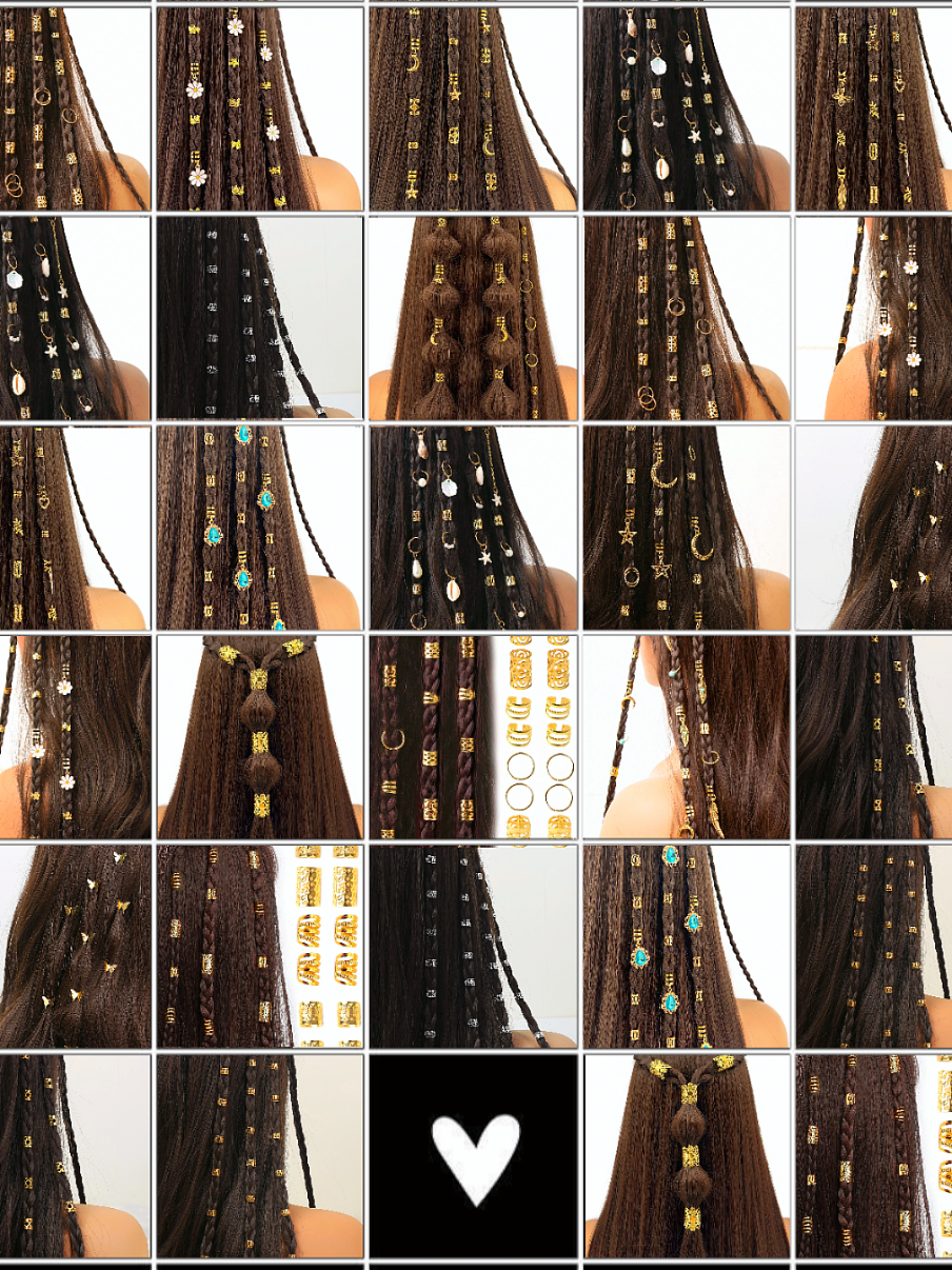 #creatorsearchinsights # girls fashion hair accessories # dreadlocks rings, starfish, seashells # pearls # mixed gold hair ties set# adjustable braids accessories ..