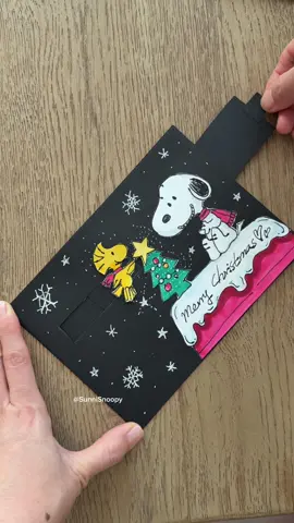 DIY Snoopy Christmas card. Woodstock is  decorating a bright star 🌟 on Snoopy’s Christmas tree top. can you help Woodstock to reach it please? 🤗 pull it and then Snoopy will be happy 😃  Hope this Snoopy Holiday card makes your week brighter 🎄Happy Monday 🤗 Pen from @Esterbrook Pen Tok  #diycards #christmascard #besties #snoopyandwoodstock #snoopychristmas            