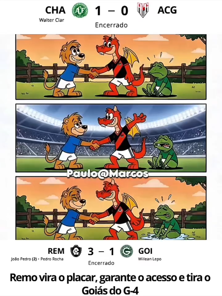🤣🔥 O que a gente não faz para ajudar o amigo Remo, né? 😏💥🐉 O Remo lá, lutando, suando, precisando daquela forcinha extra pra tentar o acesso à Série A 2026 💙✨ E quem aparece pra “ajudar”? O GOIÁS: “Calma, Remo… tô chegando! Vou facilitar sua vida, viu? 💚😭 Toma aí três pontinhos, toma uma tranquilidade… faz teu acesso!” 🤣🤣🤣 Porque amigo é pra isso, né? Pra dar aquela mãozinha… mesmo que seja deixando o outro passar! 😭💙💚🔥 E nós ATLETICANOS? Só vendo essa parceria e falando: “É… o que a gente não faz pra ajudar o amigo Remo…” 😎🐉💥 ✍️🐉 TEXTO: Paulo Marcos Dragolino 🎬🔥 EDIÇÃO DE VÍDEO: Paulo Marcos Dragolino 🎨🐉 ARTE: Paulo Marcos Dragolino #️⃣🐉 #GoiasNãoSubiu #AmigoRemo