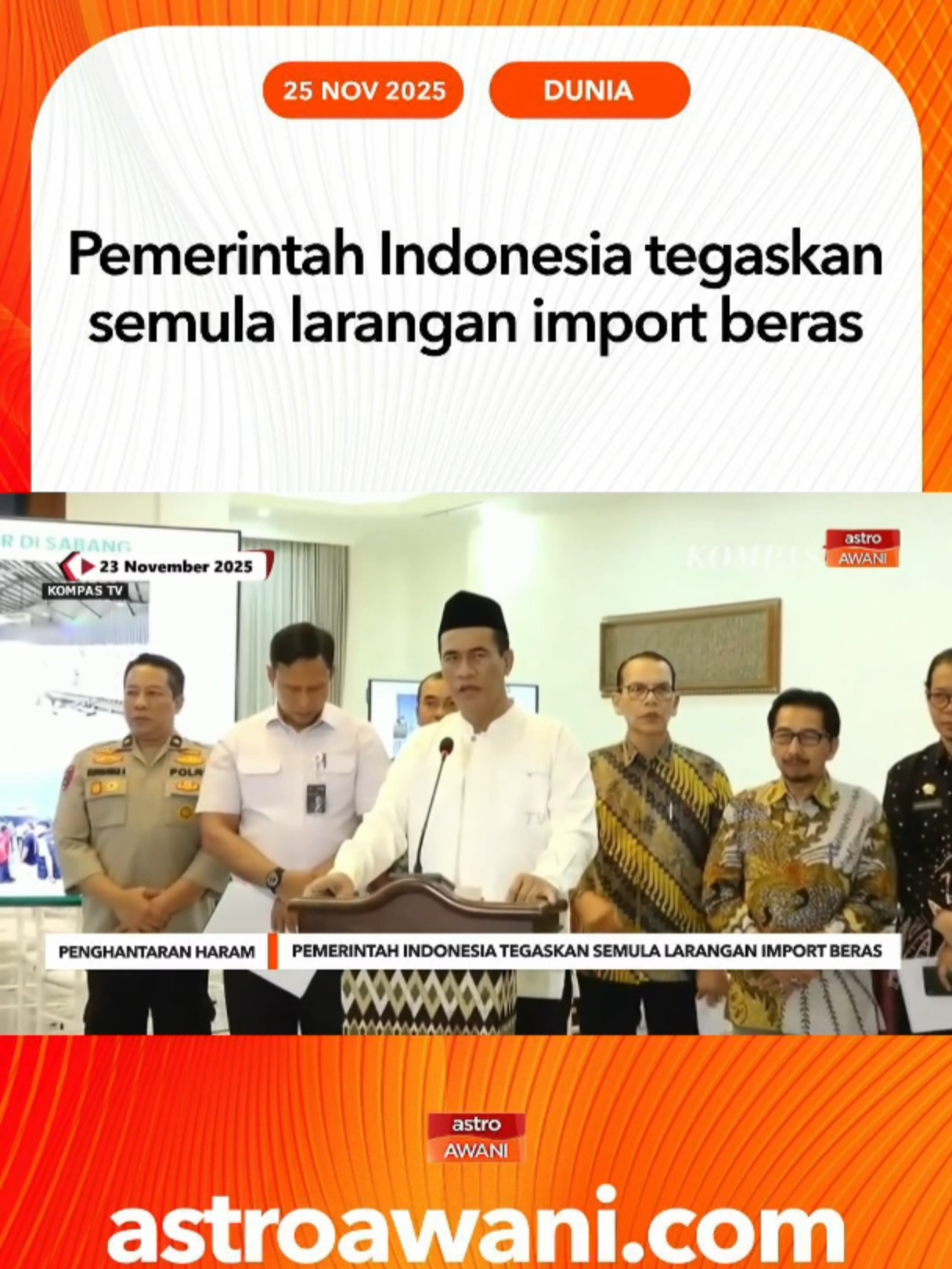 Kenyataan dibuat Menteri Pertanian Andi Amran Sulaiman pada Isnin (24 November) itu dibuat susulan penemuan 250 tan beras yang memasuki Sabang, Aceh secara haram. #AWANInews