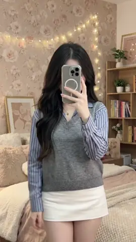 Set áo sơ mi siêu hack tuổi đây ạ ✨💕 #sơmi #gile #thoitrangnu #xuhuong 