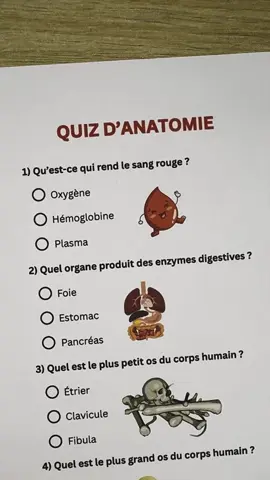 QUIZ D’ANATOMIE 🧠🩸 Peux-tu réussir ces 7 questions sur le corps humain ? #Anatomie #corpshumain  #quizfrancais #cultureg  #culturegenerale 