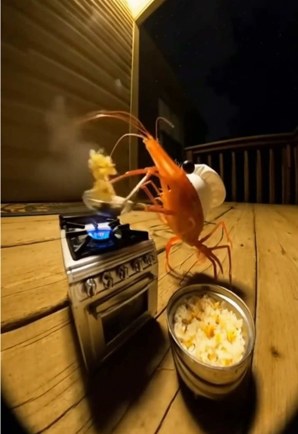 A shrimp frying rice 😭🦐🍚 #aivideos #sora #ringdoorbell #funny 