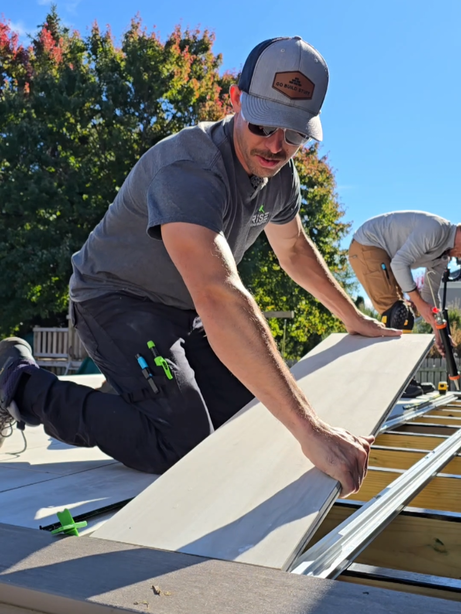 Wrapped up this deck with @Mbrico Tile Decks  and the finish speaks for itself. 👌 The metal track system makes it easy to get clean lines and perfect spacing while keeping everything locked tight. These tiles are scratch-resistant, cooler to the touch than composite, and built to handle it all with that luxury finish you can actually feel. This setup doesn’t just look high-end, it performs like it too. 💪  #mbricotile #deckideas #outdoorliving #decktiles #deckdesign