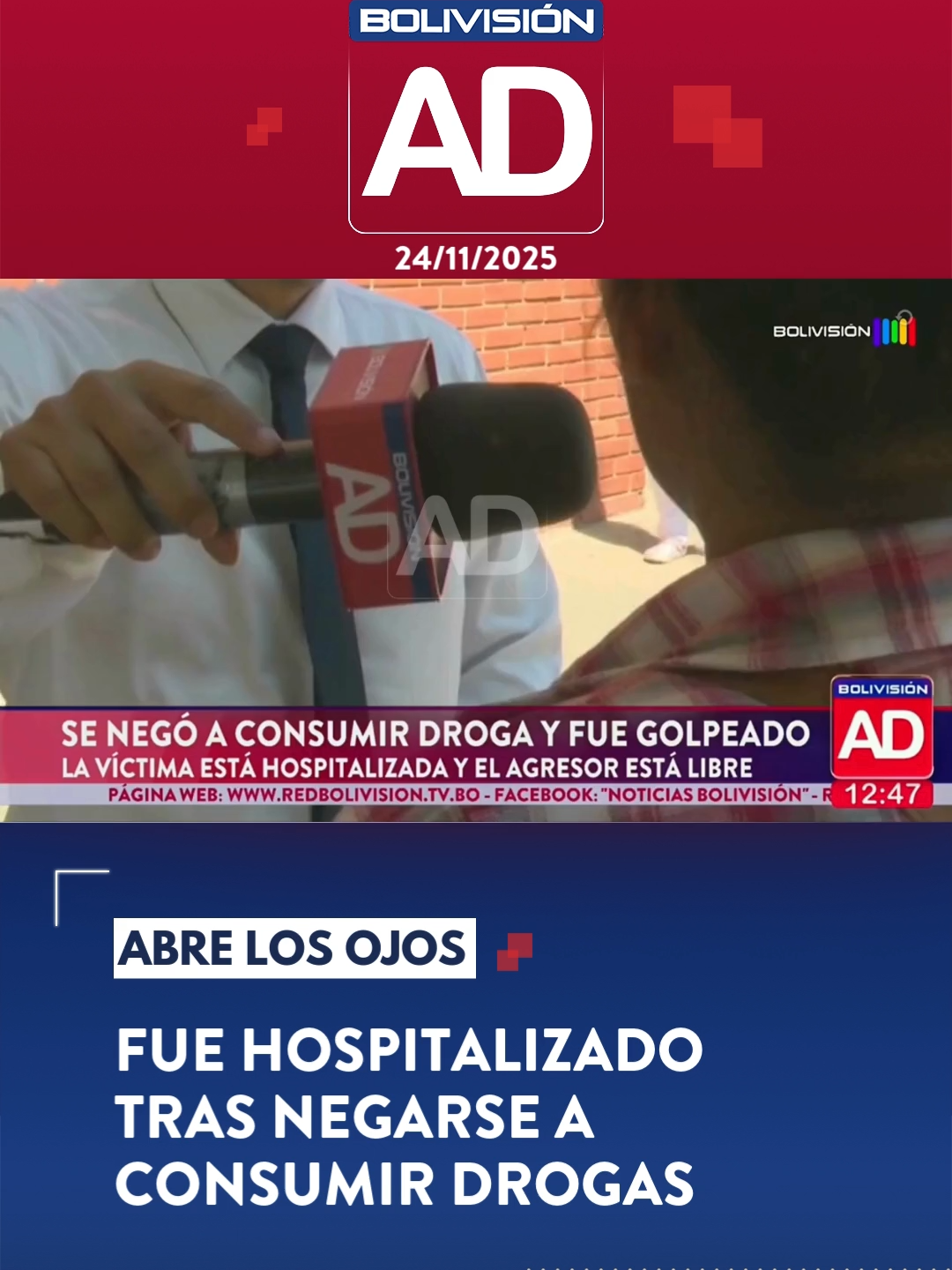 Un hombre fue golpeado tras rechazar consumir sustancias ilícitas. La víctima permanece hospitalizada mientras que el agresor no ha sido detenido. #AbreLosOjos #NoticiasBolivisión