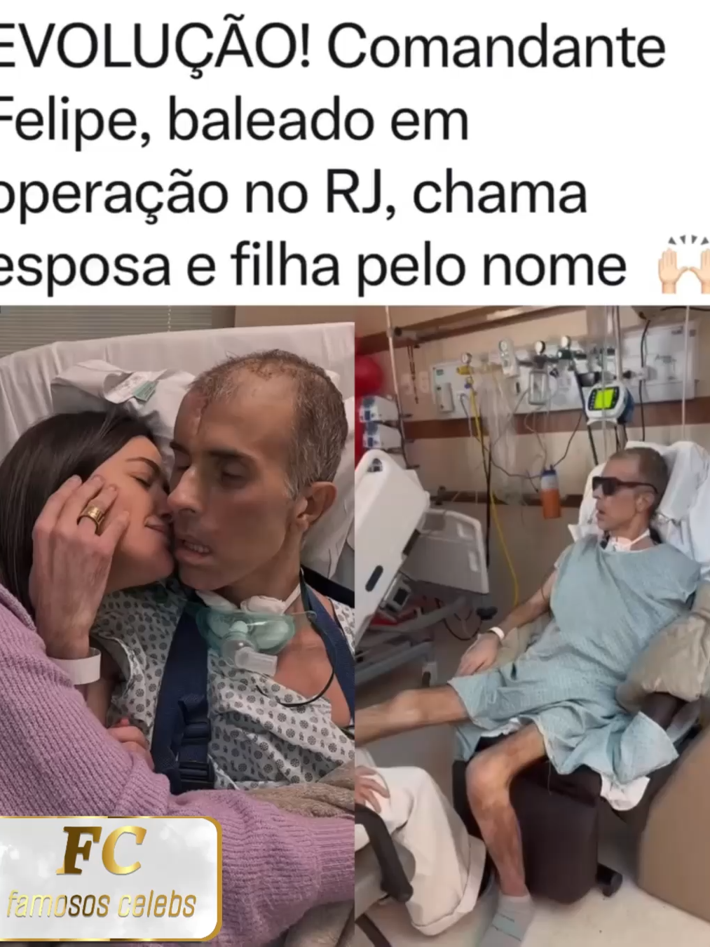 Um novo vídeo do comandante Felipe comoveu as redes sociais nesta semana. Nas imagens, ele chama a esposa e a filha pelo nome e, com um gesto leve das mãos, convida a esposa para se sentar ao seu lado. O registro representa mais um progresso significativo em sua recuperação, comemorado diariamente pela família. #famosas #noticia #amor #fyyyyyyyyyyyyyyyy #fypシ゚ #noticias #celebridades #famosos #riodejaneiro #emocionante