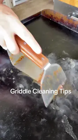 Easy griddle cleaning tips. 1 get big junk off including your dirty spatula. YES you can use water… just make sure you dry before adding oil. 2. Work is sections to you don’t wrap your griddle. No need for high heat. Just hot enough to create steam. Lastly on super thin layer of oil of your choice… burn off. Turn off griddle and as the griddle is calming down add last layer of incredibly thin layer of oil to finish. #griddle #cleaning #tips #maintenance #flattopgrill  @Blackstone Griddles  