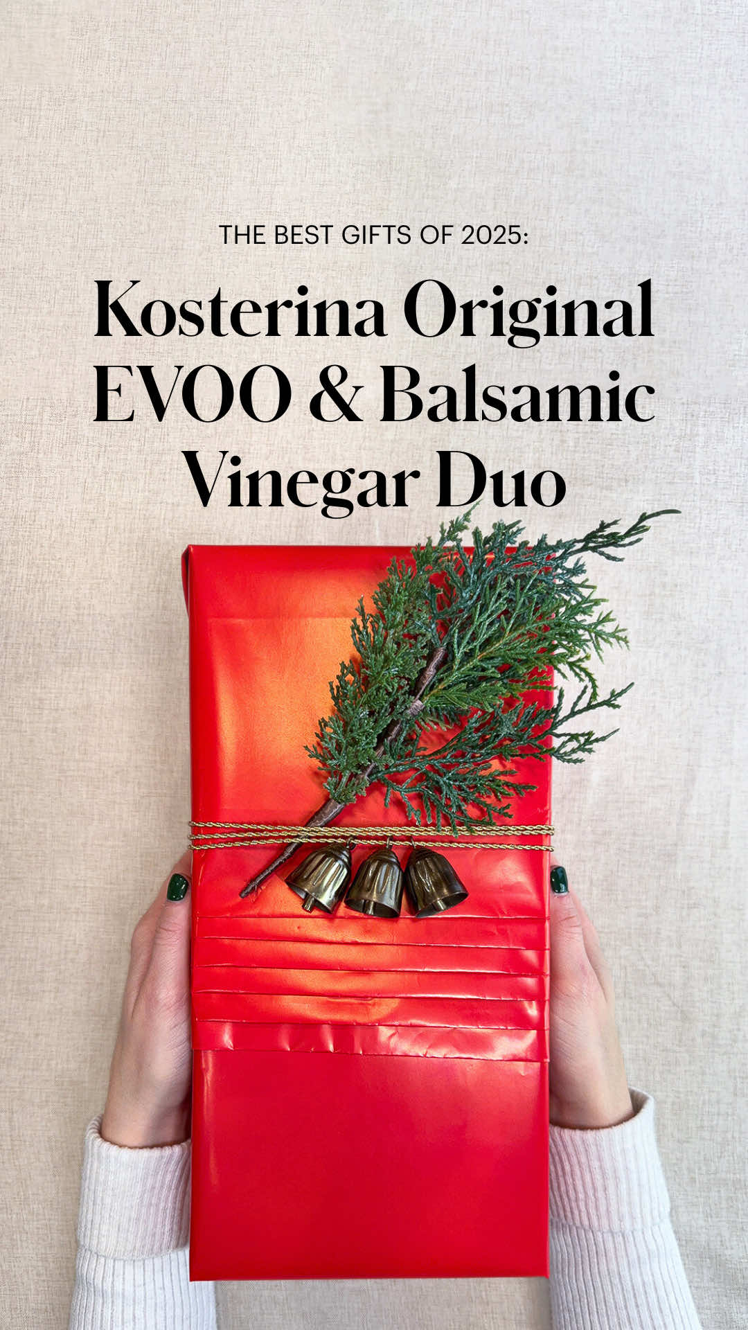 This delicious balsamic vinegar and extra-virgin olive oil duo is packed in sleek, gift-ready bottles, making it an instant kitchen-staple upgrade.  @Kosterina olive oil gets its rich, peppery flavor from cold-pressed, early-harvest Greek olives, earning this set a spot on our list of top gifts under $50. 🎁 Browse more thoughtful kitchen and home picks at the link in bio. #BestGifts #oliveoil #giftguide  Video: @Nikki - Wrappin Queen🎁 