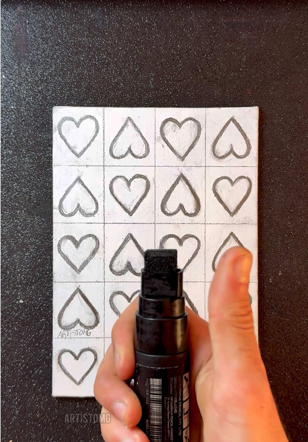 Heart Pattern! ✨😍 Pretty Art Idea using Paint Markers! 🫶 Would you try this on your own canvas? 🤔 . . . . #ArtPatterns #HeartsArt #PaintMarkers #ArtistOMG 
