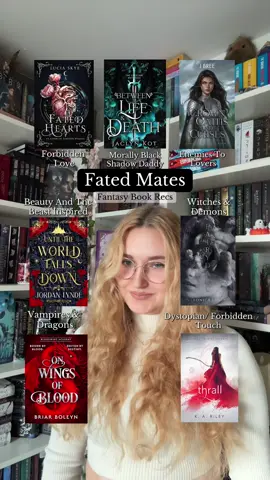 Fated Mates Fantasy Book Recs 🖤🖤 #fyp #BookTok #bookrecs #fatedmates #romantasybooks  Fated Hearts by @luciaskye.author  Between Life & Death by @Jaclyn Kot | Author  The Crown Of Oaths And Curses by @J Bree Author  Until The World Falls Down by @JordanLynde  Fairydale by @Vero 💕  On Wings Of Blood by @Briar Boleyn Author  Thrall by @AuthorKARiley 🇨🇦 