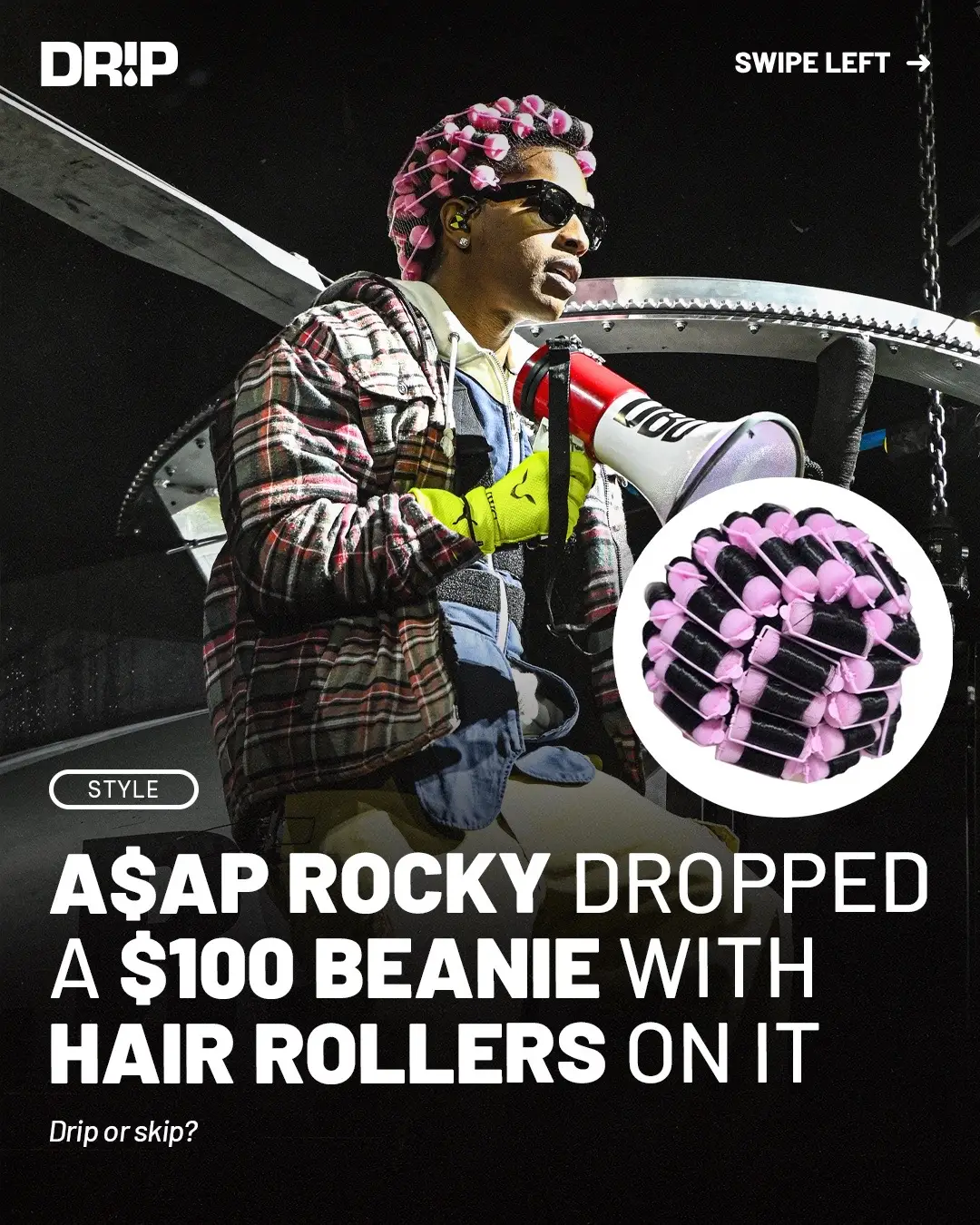 A$AP Rocky dropped acrylic beanies that have hair rollers attached ‼️ The beanies dropped alongside more 