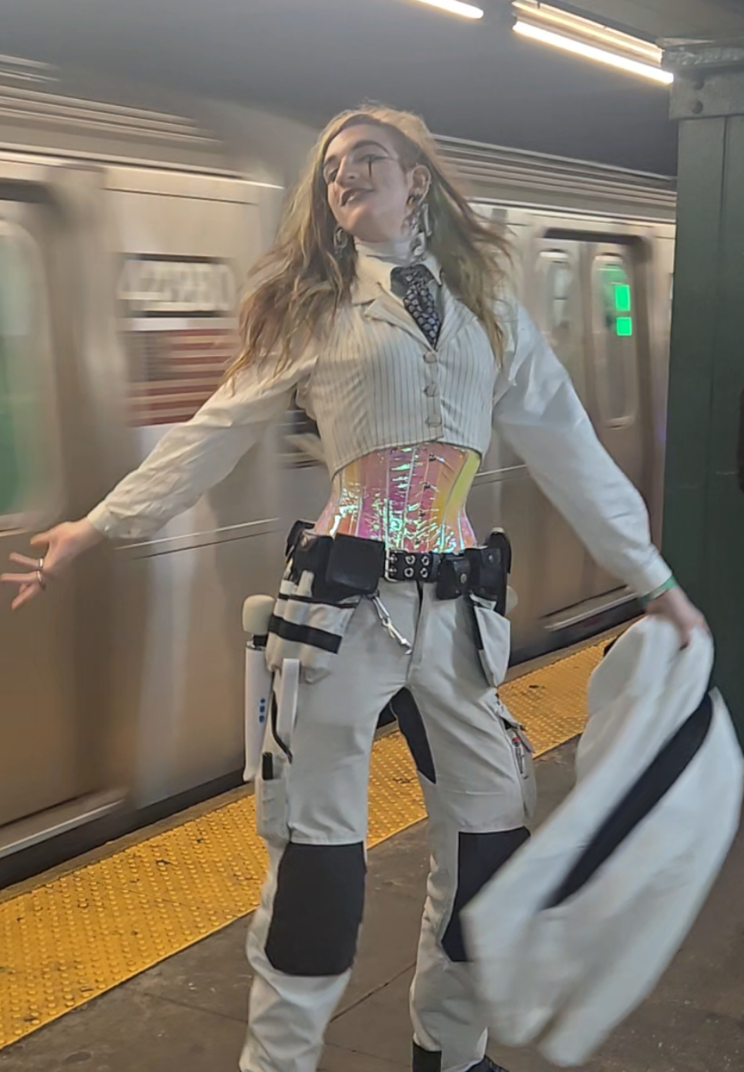 I know it's the same song, but tell me it doesn't work REALLY WELL for this? #outfit #nonbinary #corset #queer #nyc 