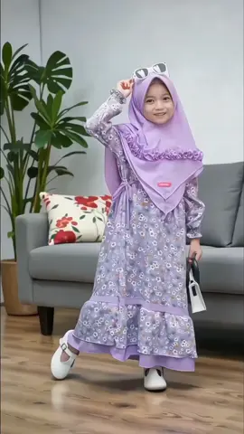Gamis Anak Sumayyah Syar'i Set Plus Jilbab Bahan Shakila Premium Motif Bunga Usia 1-10 tahun Tahun Muslim Baju Syari Setelan Syari Setelan Wanita Dress