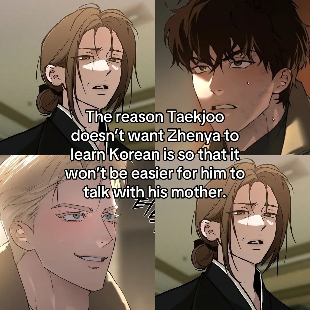 Taekjoo feels lucky that Zhenya can't speak Korean. 😆❤️‍🔥⁉️#condenameanastasia #manhwa #weetbl #bl #xhh 