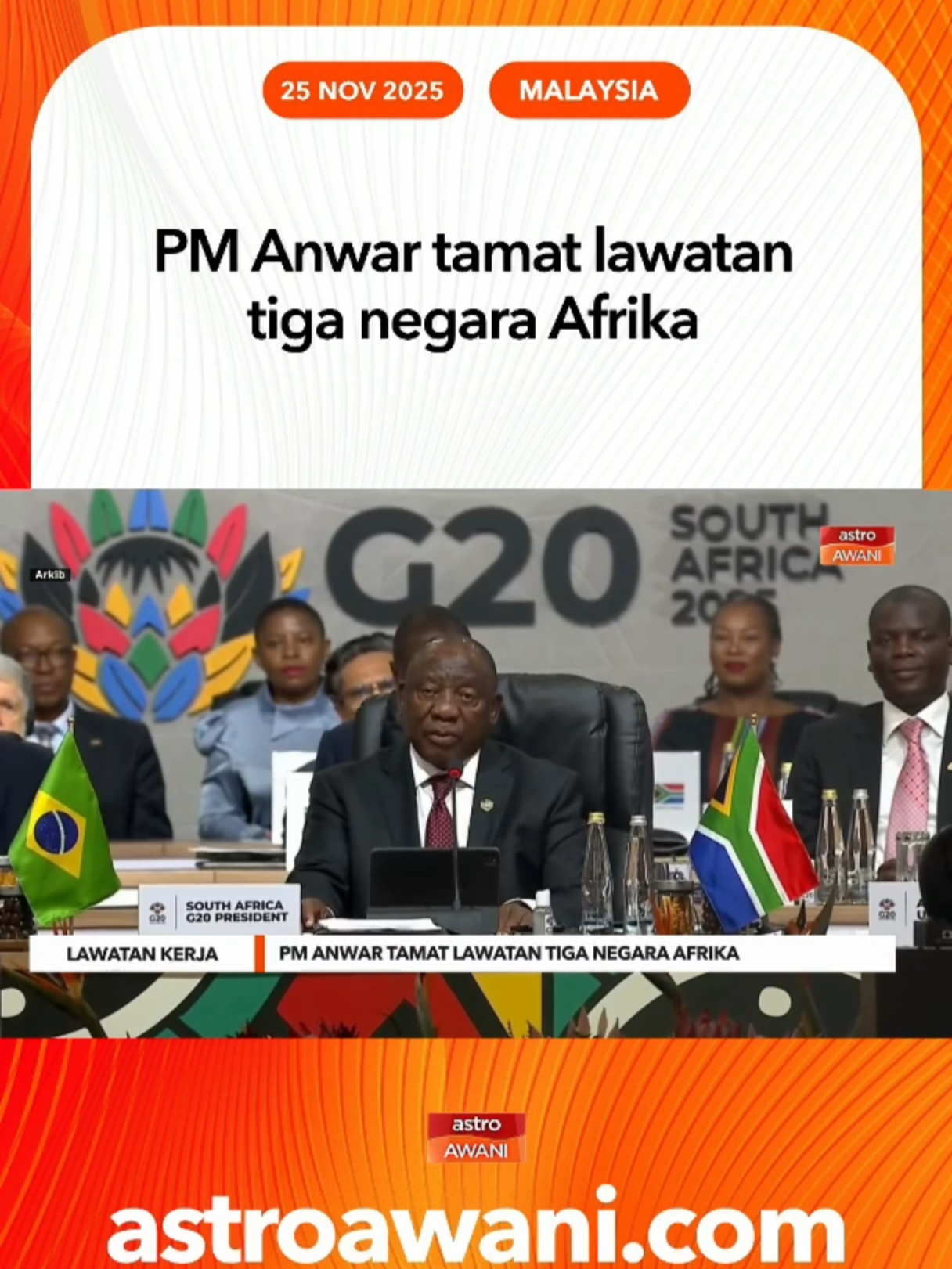 Perdana Menteri Datuk Seri Anwar Ibrahim menamatkan lawatan kerja ke Ethiopia, Afrika Selatan dan Kenya sebelum berlepas pulang ke Malaysia dari Nairobi. #AWANInews