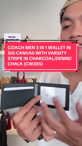 COACH MEN 3 IN 1 WALLET IN SIG CANVAS WITH VARSITY STRIPE IN CHARCOAL/DENIM/CHALK (CW385)