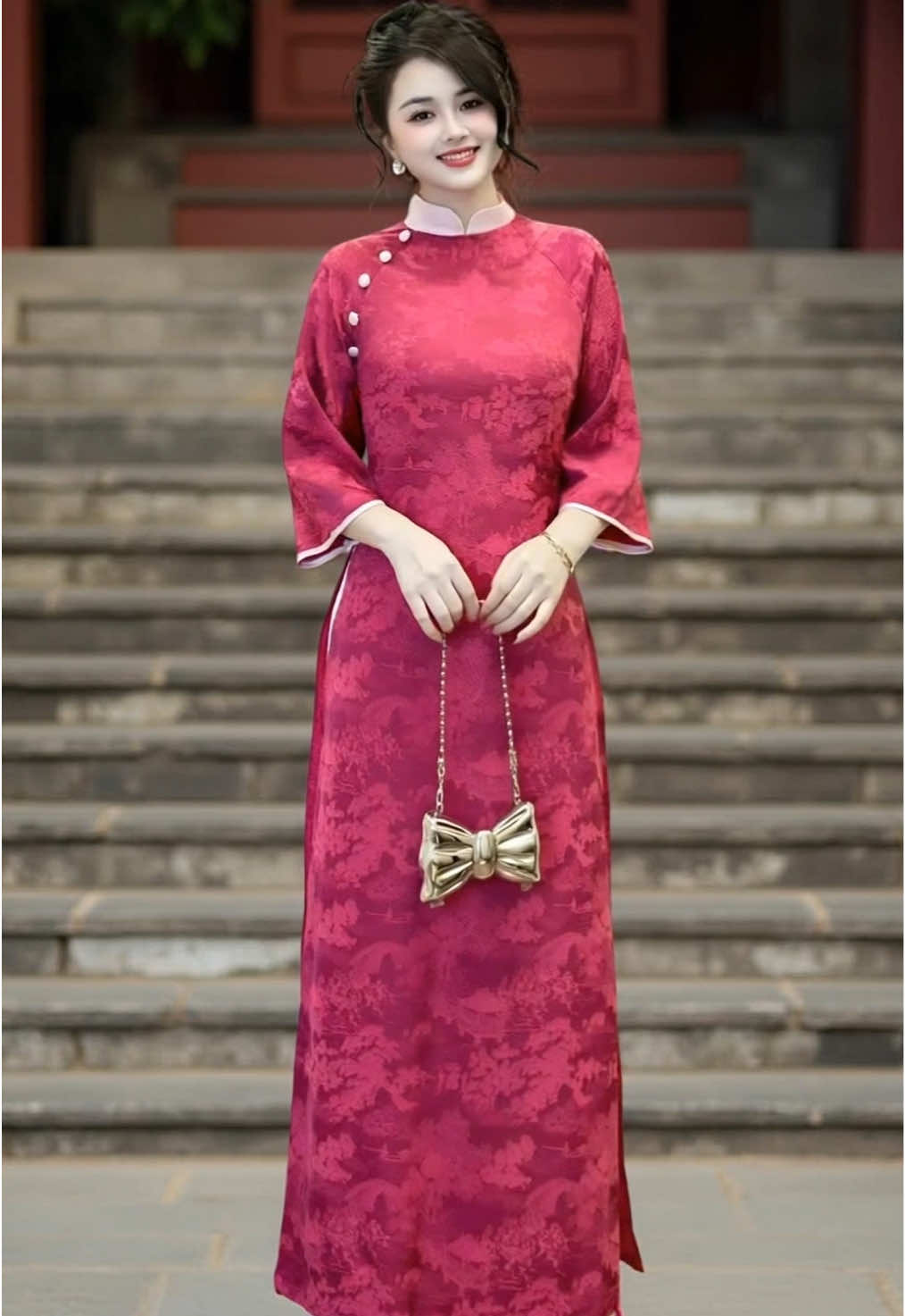 Áo dài cách tân XUÂN SẮC, áo dài tết 2026 dáng suông tay loe gấm tơ tằm lâm viên phù hợp mặc lễ Tết, đám cưới, hội nghị #xuhuong #viral #aodai #aodaitet #aodaicachtan 