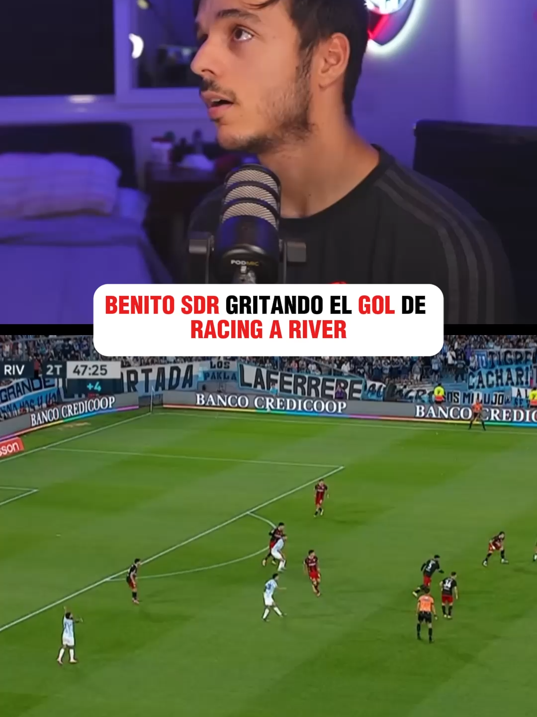 Así vivió BENITO SDR el gol agonico de Racing a River #benitosdr #humor #racingclub #river #412 #davooxeneize #lacobraaa #teodeliaa #futbolargentino