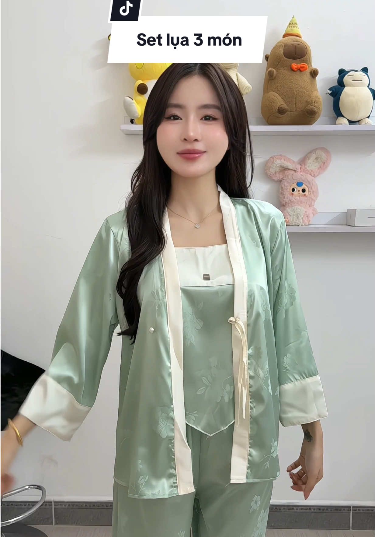 Set lụa 3 món đẹp mê #setbo #setboxinh #setbonu #setbomacnha #donguxinh 