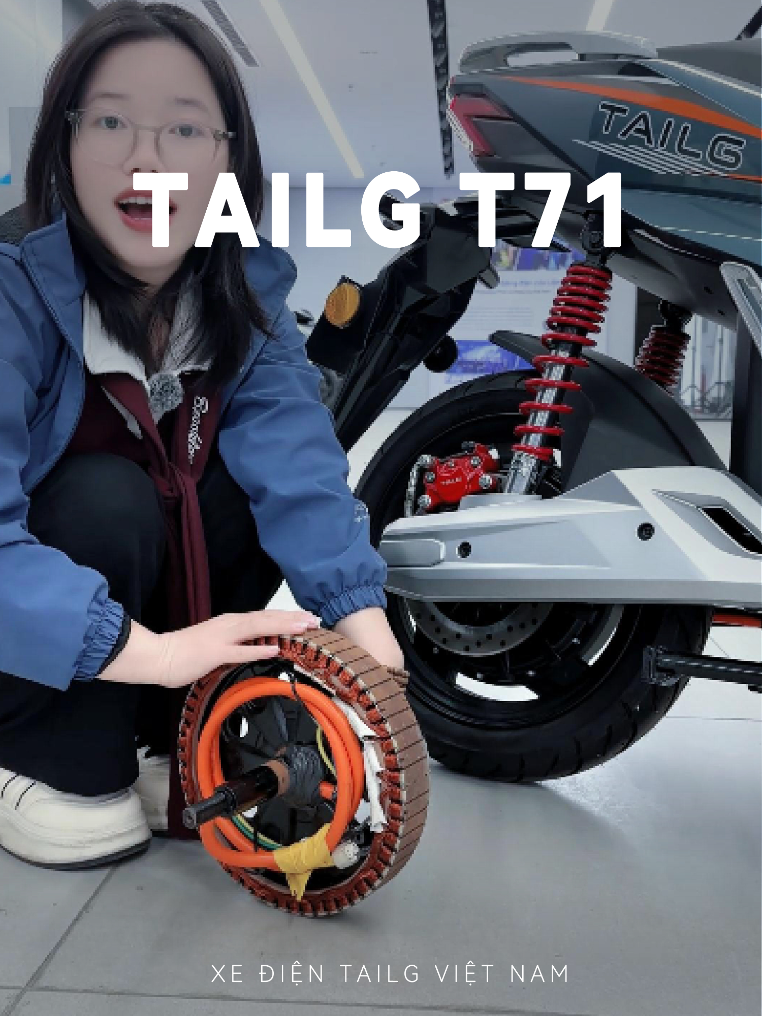 #TAILG  T71 Một chiếc xe máy điện với công suất động cơ 2000W, tốc độ có thể đạt 60 km/h, tương đương với sức mạnh của xe máy xăng 125cc. Với tốc độ và công suất như vậy, đi làm sẽ không lo bị trễ. Đường làng nhỏ cũng có thể di chuyển một cách dễ dàng.