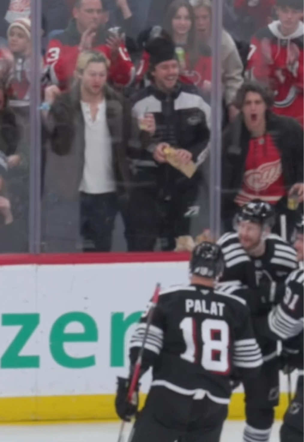 Stephen Kalyn with Belmont Cameli and Antonio Cipriano at the Devils vs. Red Wings game. #stephenkalyn #NHL #hochey #fyp #foryou 