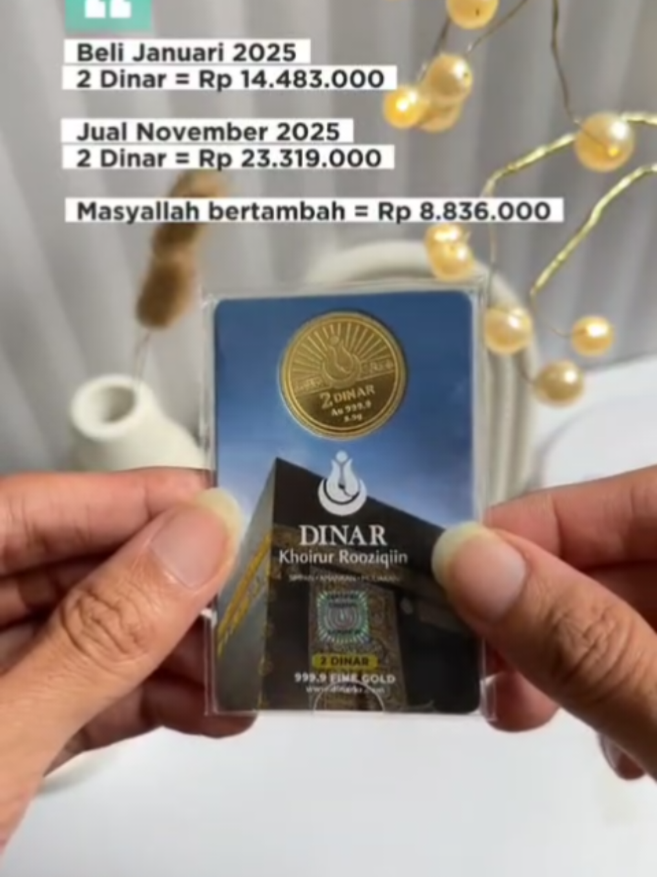 Nabung dinar itu penuh kejutan, belum juga ada setahun nilainya sudah naik diluar dugaan. #magnetrejeki #afirmasipositif #dinarkhoirurrooziqiin #emasasli  #investasi 