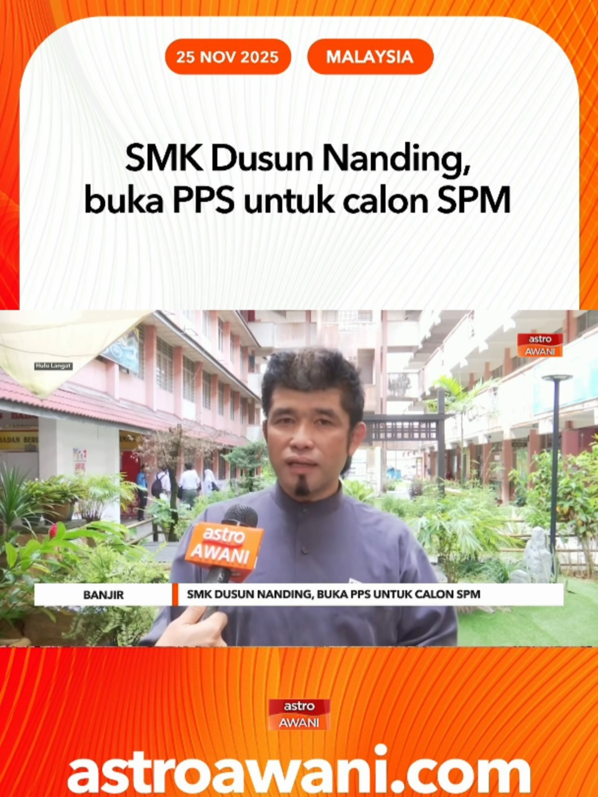 SMK Dusun Nanding jadi sekolah pertama dijadikan PPS khas bagi calon SPM terjejas banjir, memastikan mereka berada dalam suasana selesa untuk peperiksaan. #AWANInews