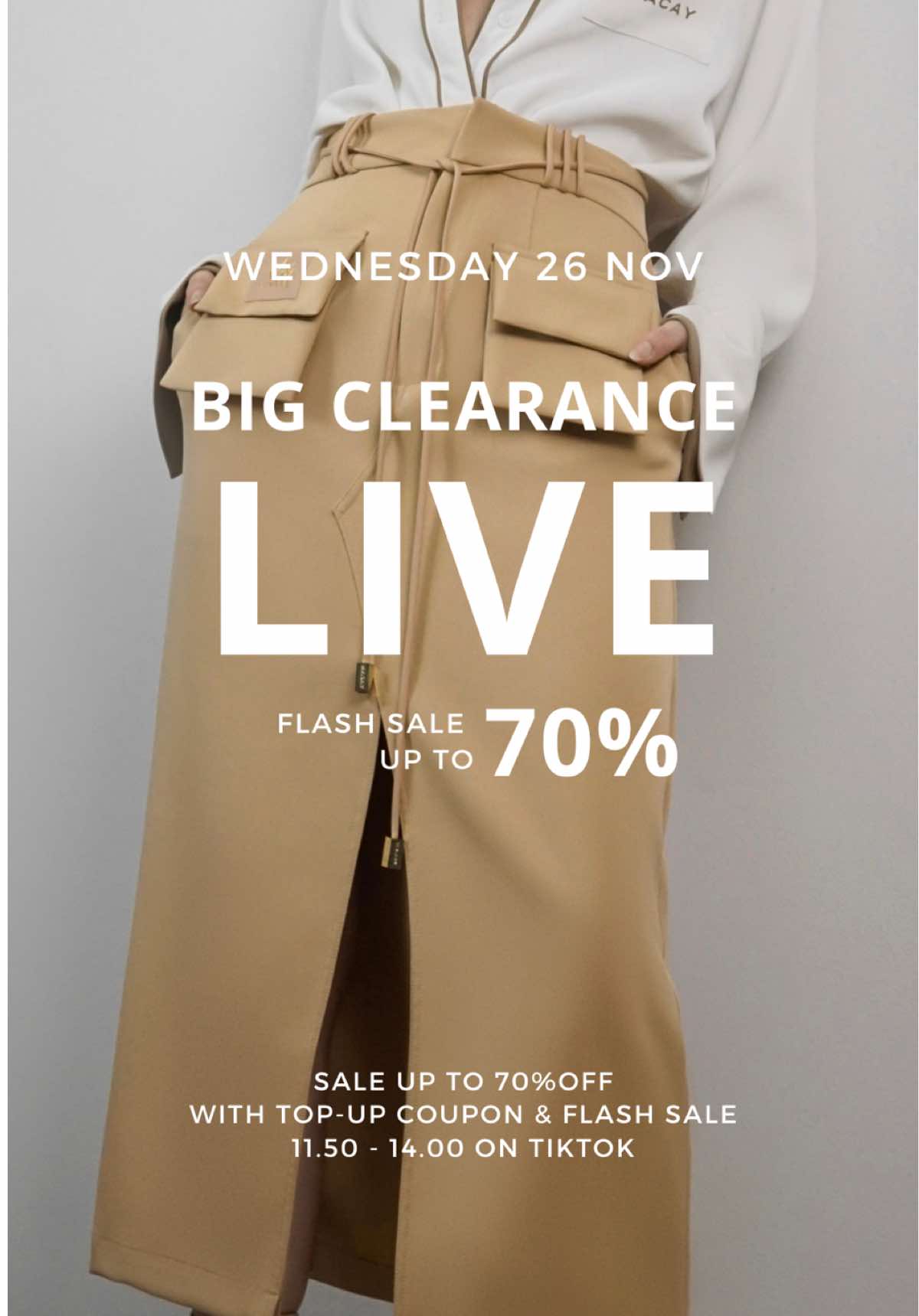 รอบสุดท้ายแล้ว ! CLEARANCE UP TO 70% OFF 26 NOV โปรครั้งใหญ่ปลายปี พุธนี้เที่ยง! ขนสินค้ามาร่วมโปรลดสูงสุด 70% หลายรายการ ทั้ง @wacay.official @wool.bkk  พิเศษเฉพาะ TikTok Live 2 รอบเท่านั้น  📅 26 November | 11.50 - 14.00  #tiktoklive #livehighlights #WACAY #เทรนด์วันนี้ 