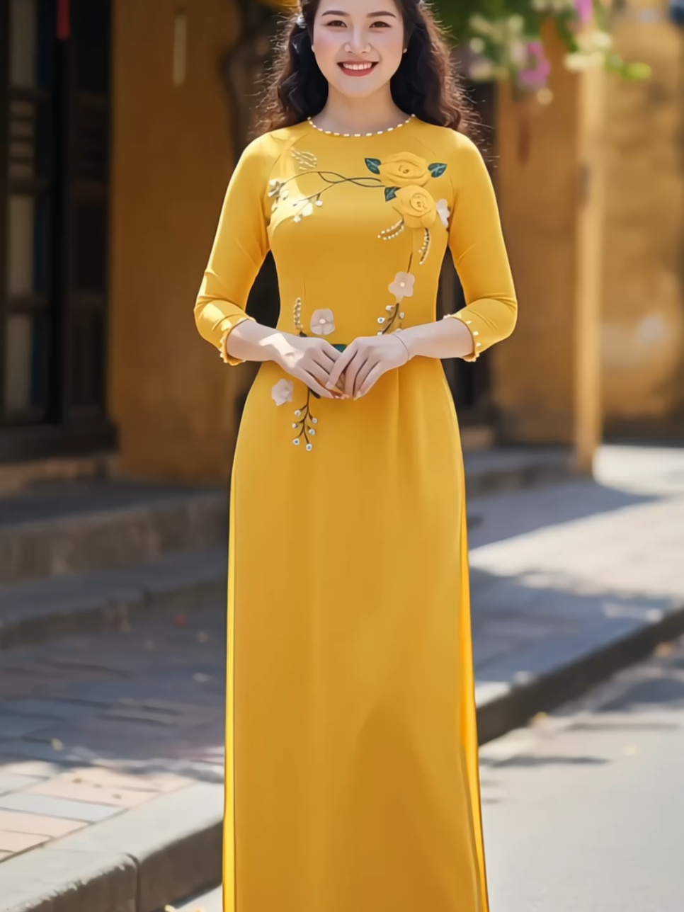 Áo dài cách tân lụa mỹ kết hoa thủ công tinh tế sang trọng #aodaitruyenthong #aodaitet #aodaicachtan #aodaitrungnien #xuhuong 